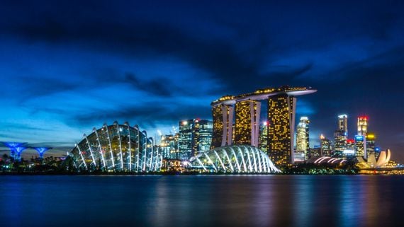 Night view of Singapore taken across the water.