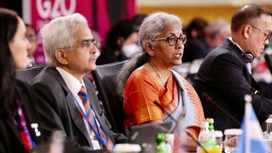 (L-R) Shaktikanta Das, Governor, Reserve Bank of India and Nirmala Sitharaman, Indian Finance Minister at the G20 Annual Meetings, in Washington DC in October 2022. (Indian Ministry of Finance)