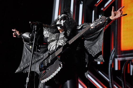 Gene Simmons of Kiss performs in New York City on June 11, 2021. (Kevin Mazur/Getty Images for A&E)
