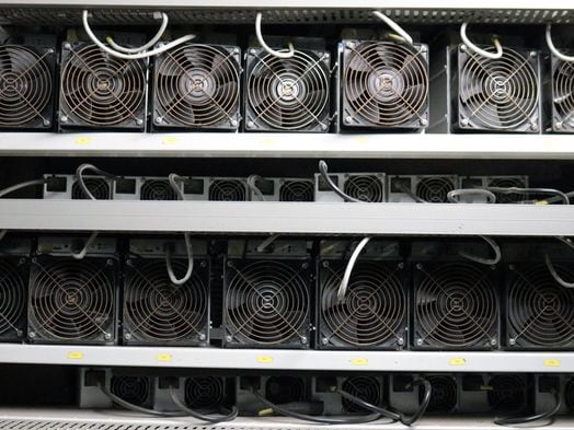 Bitcoin mining rigs at Kryptovault's facility in Hønefoss, Norway. (Image credit: Eliza Gkritsi/CoinDesk)