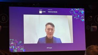 Binance CEO Richard Teng in an interview at the Financial Times'  Crypto and Digital Assets Summit in London. (CoinDesk/Lyllah Ledesma)