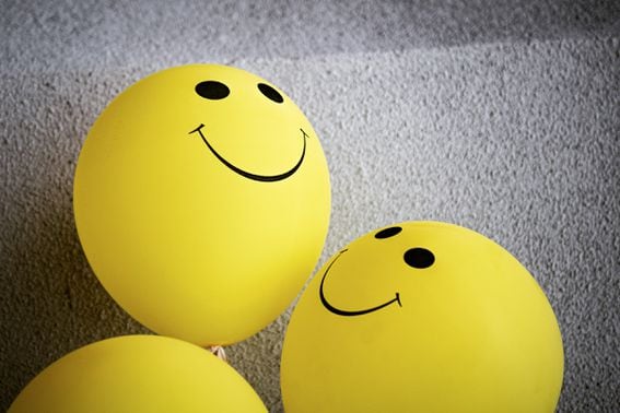 balloons, smiley faces