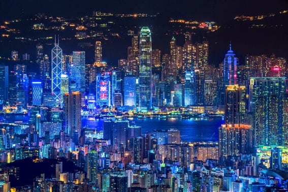 Skyscrapers at night, Hong Kong skyline
