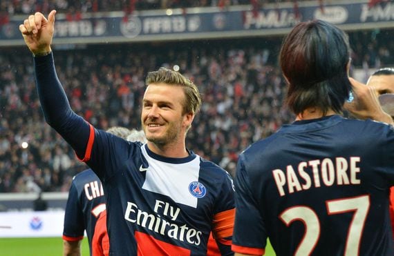 David Beckham during a French L1 football match between Paris Saint-Germain and Brest on May 18, 2013. 