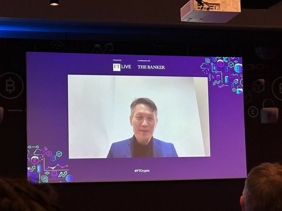 Binance CEO Richard Teng speaks in an interview at the Financial Times' Crypto and Digital Assets Summit in London. (CoinDesk/Lyllah Ledesma)
