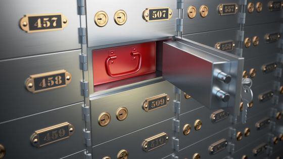 a rank of safe deposit boxes