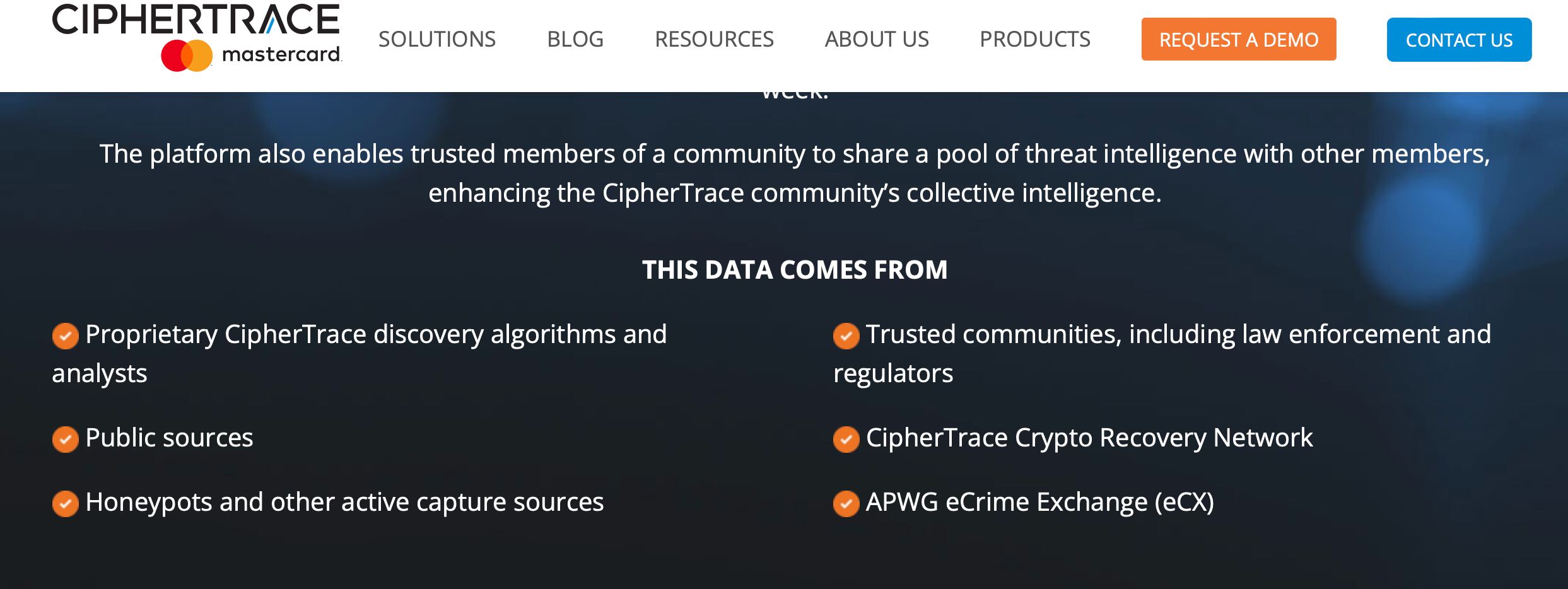 Screengrab of CipherTrace website, Jan. 27, 2021