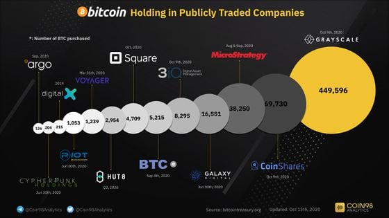 Publicly traded companies holding bitcoin. 