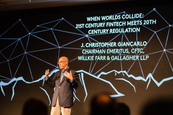 Former CFTC Chairman Christopher Giancarlo speaks at the CFC St. Moritz conference. (Photo courtesy of CFC St. Moritz)