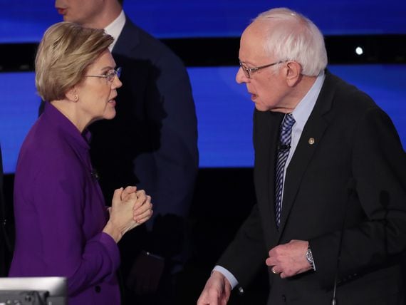 U.S. Senators Elizabeth Warren and Bernie Sanders (Scott Olson/Getty Images)