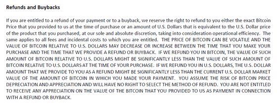 A screenshot of Tesla's BTC terms and conditions.