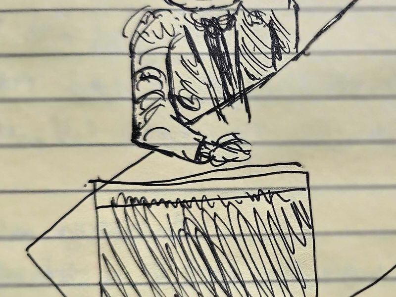 Artist's rendering of Sam Bankman-Fried in court Wednesday (Nikhilesh De/CoinDesk)