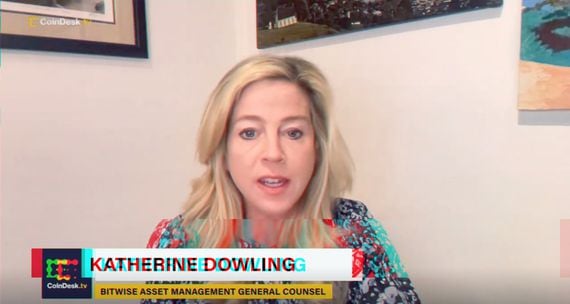 Bitwise Chief Compliance Officer Katherine Dowling said Congress may try to pass a law for stablecoins this term. (CoinDesk TV, modified)