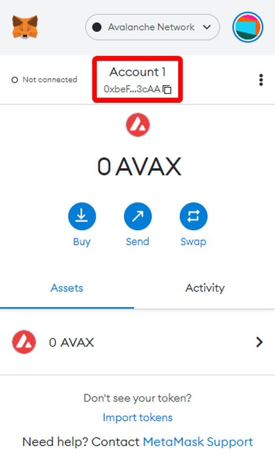 AVAX wallet address (MetaMask)