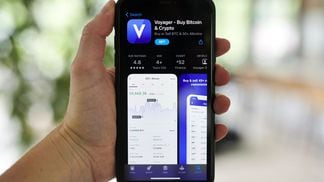 The Voyager Digital Ltd. application for download in the Apple App Store on a smartphone arranged in Little Falls, New Jersey, U.S., on Saturday, May 22, 2021. Elon Musk continued to toy with the price of Bitcoin Monday, taking to Twitter to indicate support for what he says is an effort by miners to make their operations greener. Photographer: Gabby Jones/Bloomberg via Getty Images