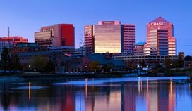 CDCROP: Cityscape Wilmington USA, Delaware, Wilmington skyline on the Christina River, dusk. (Walter Bibikow/Getty Images)