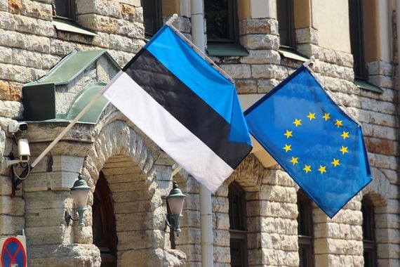 Estonian, EU flags.