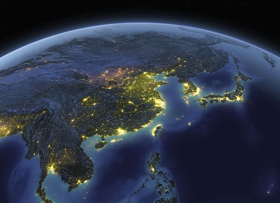 A detailed view of the earth from space with night lights