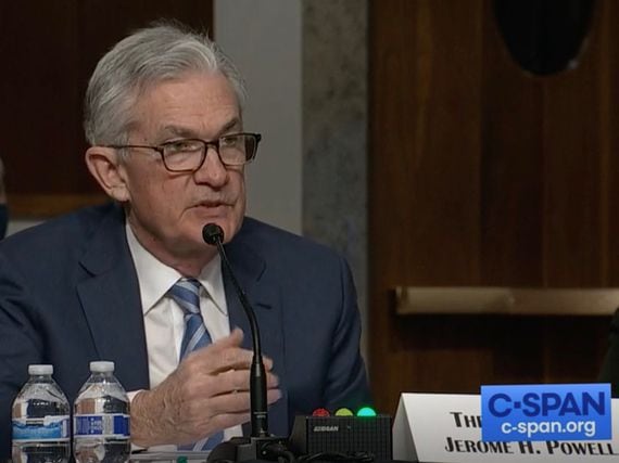 Federal Reserve Chair Jerome Powell testifies Tuesday before the U.S. Senate Banking Committee. (C-Span)