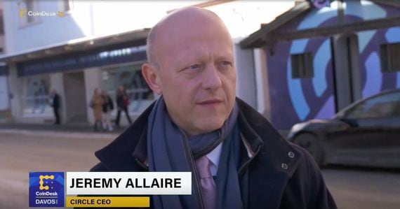 Screengrab of Jeremy Allaire, CEO of peer-to-peer payment company Circle on CoinDesk TV in Davos, Switzerland.