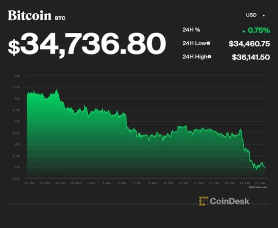 Bitcoin's price chart over the past month. (CoinDesk)