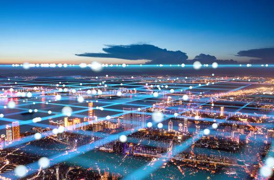 The city night view of Xiamen, Fujian and the concept of network big data communication