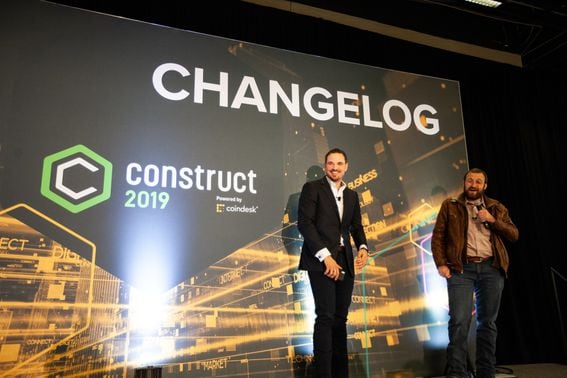 Trevor Koverko and Charles Hoskinson (right) at CoinDesk Construct 2019 (Credit: CoinDesk archives)