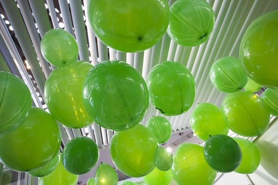 green, balloons