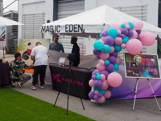 Magic Eden's booth at the Solana Hacker House in Miami (Danny Nelson/CoinDesk)