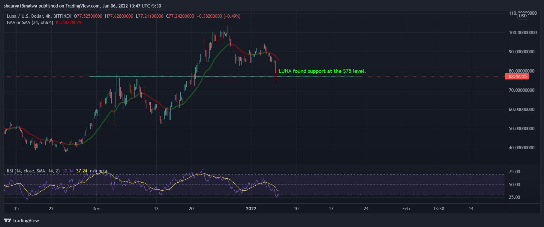 LUNA support levels and RSI readings. (TradingView)