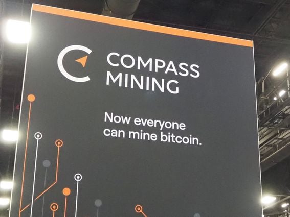 Compass Mining sign at Bitcoin Miami 2022 (Danny Nelson/CoinDesk)