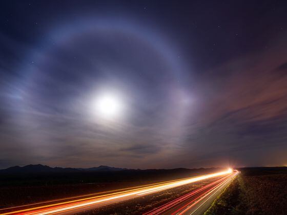 A Bright Moon Halo Shines In The Night Sky As Traffic Flows Along Interstate 10 In Tucson, Arizona - representing Zcash upgrade