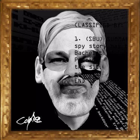 Coldie - Julian Assange - Decentral Eyes (Gold Edition), via Nifty Gateway with permission