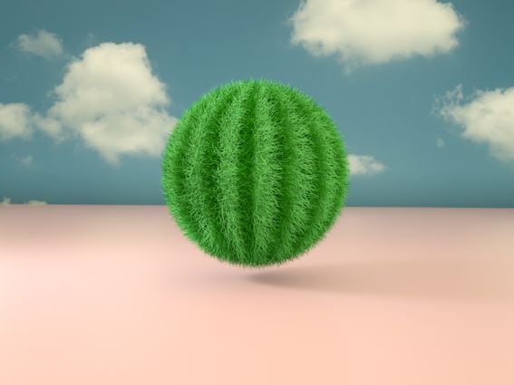 a fuzzy melon floating in the clouds representing DAOs in a future era of abundance