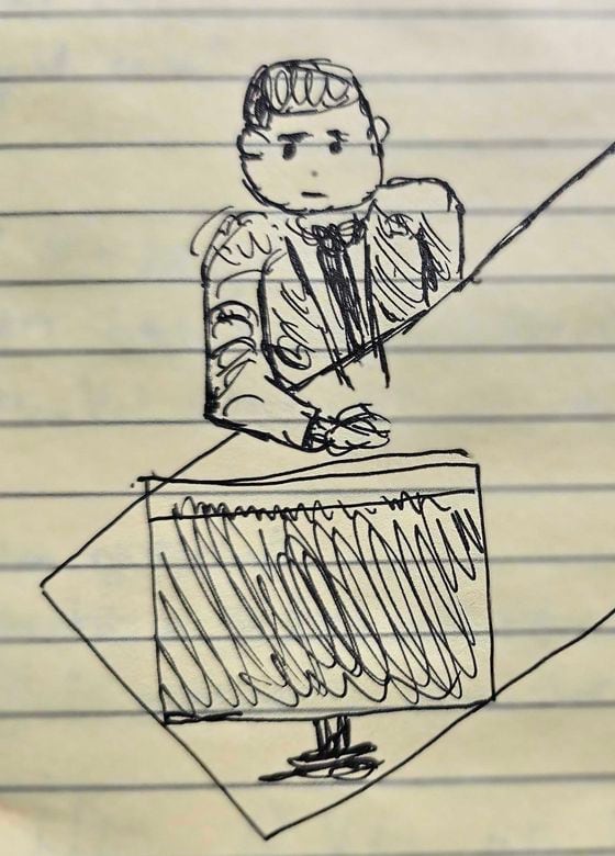 Artist's rendering of Sm Bankman-Fried in court Wednesday (Nikhilesh De/CoinDesk)