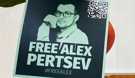 CDCROP: Free Alex Pertsev poster spotted outside the courthouse (Jack Schickler/CoinDesk)