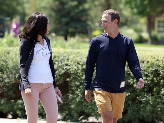 CEO of Facebook Mark Zuckerberg walks with COO of Facebook Sheryl Sandberg after a session at the Allen & Company Sun Valley Conference on July 08, 2021 in Sun Valley, Idaho.