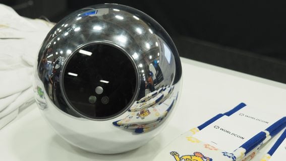 The worldcoin orb. (Danny Nelson/CoinDesk)