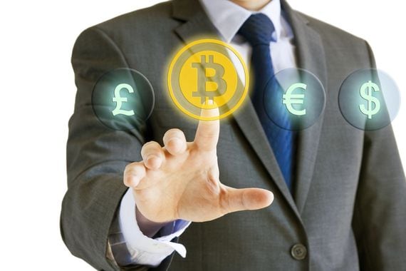 Man selecting bitcoin payment