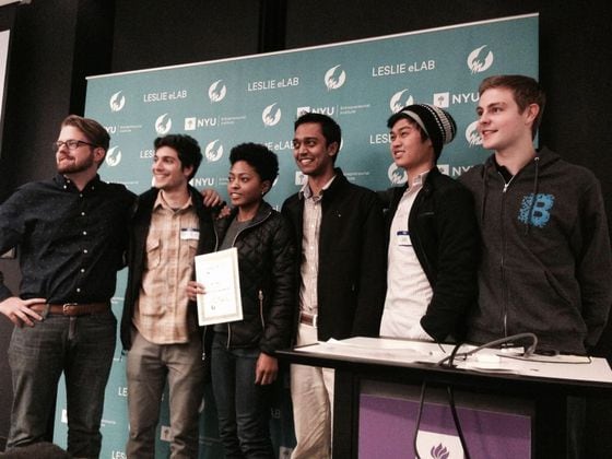  The Blockchain team with prize winners at the NYU hackathon