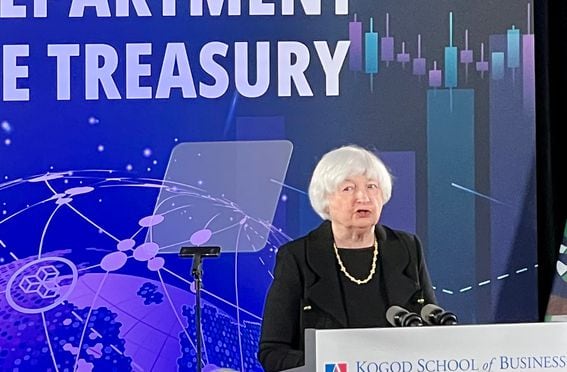 Treasury Secretary Janet Yellen spoke at American University on Thursday. (Jesse Hamilton/CoinDesk)