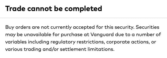 Attempts to buy IBIT and GBTC through Vanguard were blocked. (Vanguard)