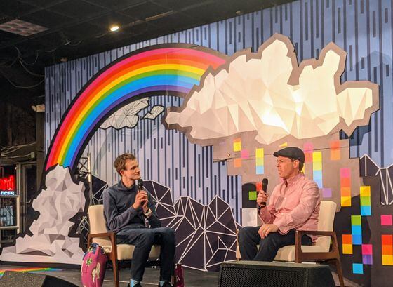Vitalik Buterin speaking with Jeff Roberts at EthDenver 2020 (Will Foxley/CoinDesk)