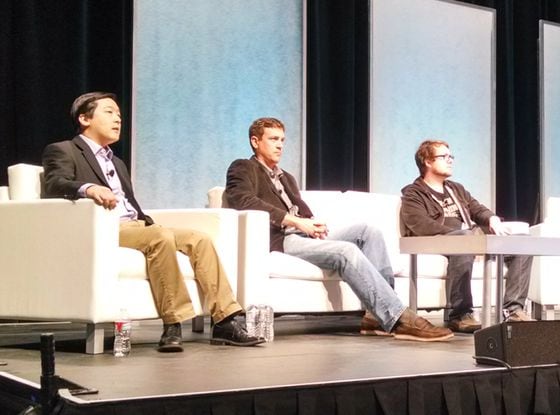  Charlie Lee (LTC), Paul Vernon and Jackson Palmer (DOGE) answering questions at CoinSummit's altcoin panel.
