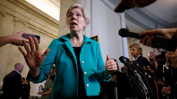 U.S. Sen. Elizabeth Warren (D-Mass.) and more than a hundred lawmaker colleagues from both parties are pushing the Biden administration to address crypto-backed terrorism. (Chip Somodevilla/Getty Images)