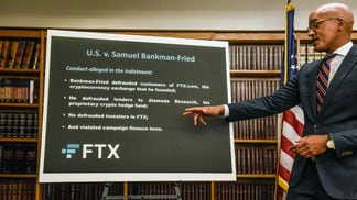 U.S. Attorney Damian Williams announcing the Department of Justice's charges against Sam Bankman-Fried. (Stephanie Keith/Getty Images)