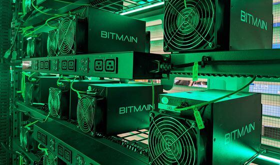Bitmain Antminer mining rigs at Consensus 2022 (Christie Harkin/CoinDesk)