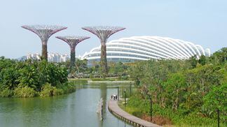 Singapore, view of Marina Bay with Gardens By The Bay manmade trees in the background (SoleneC1/Pixabay)