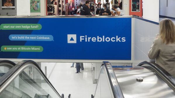 Fireblocks sign at Miami airport during Bitcoin Miami conference 2022 (Danny Nelson/CoinDesk)
