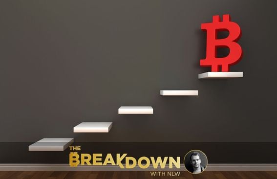 Five stairs with Bitcoin symbol on the top step, as today’s episode is about five insanely bullish stories about Bitcoin.